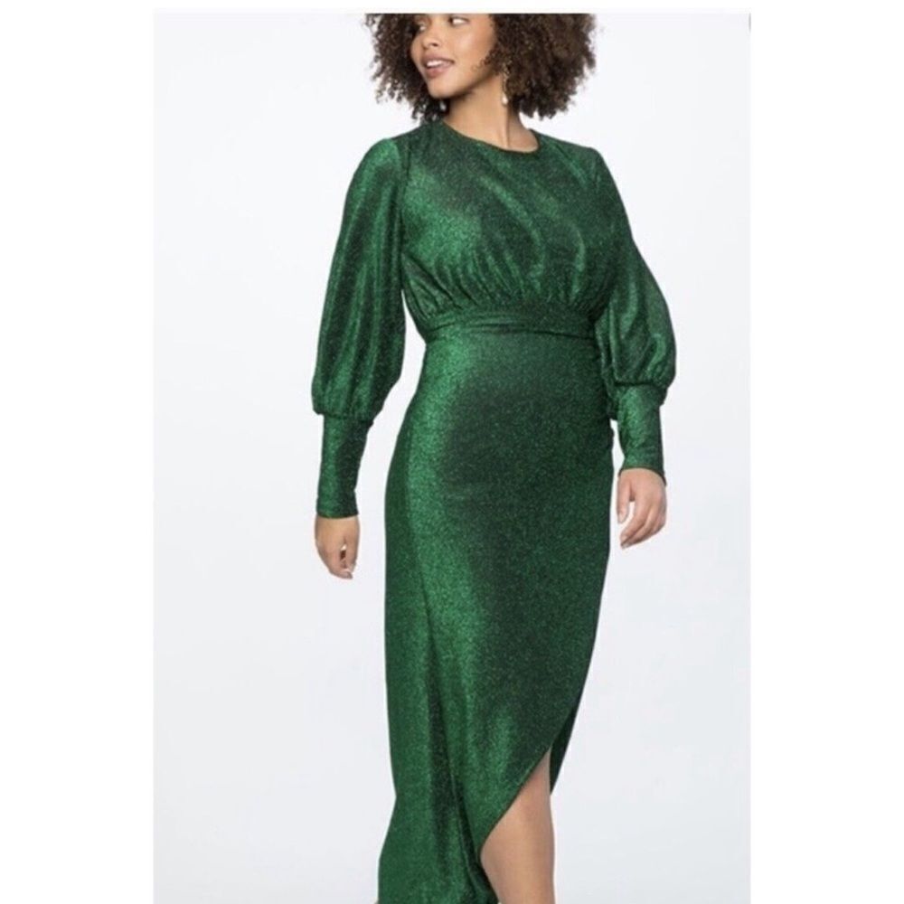 NWT‎ ELOQUII GREEN SPARKLE MAXI DRESS C27 - Picture 2 of 11